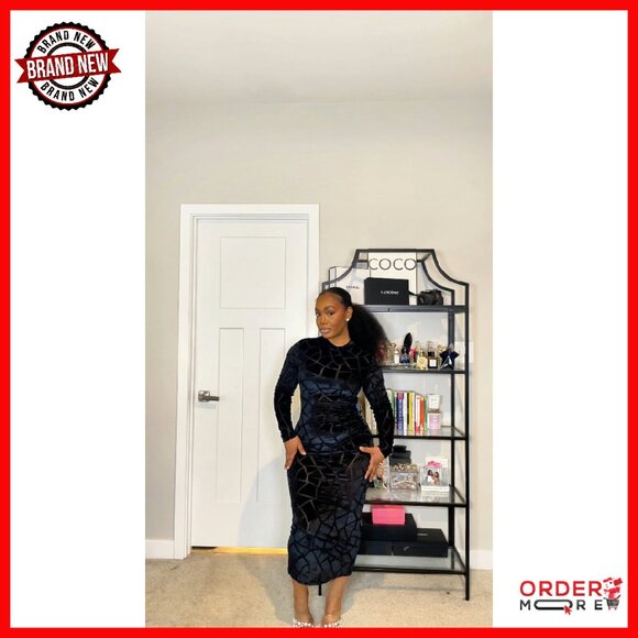 Sheer Mesh Long Sleeve Bodycon Midi Dress Sexy Clubwear Party - Picture 5 of 8